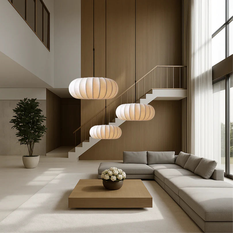 Lampa Wisząca z Metalu i Tkaniny