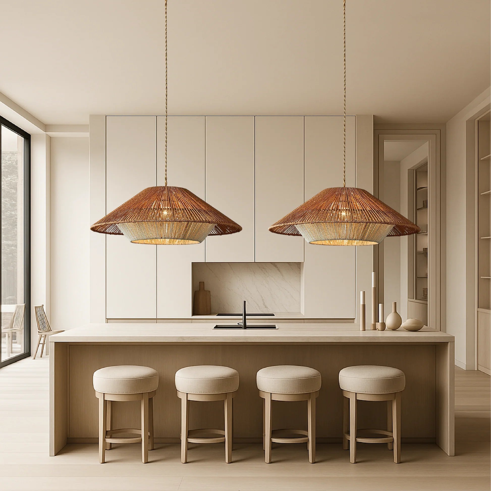 Lampa wisząca bambusowa okrągła