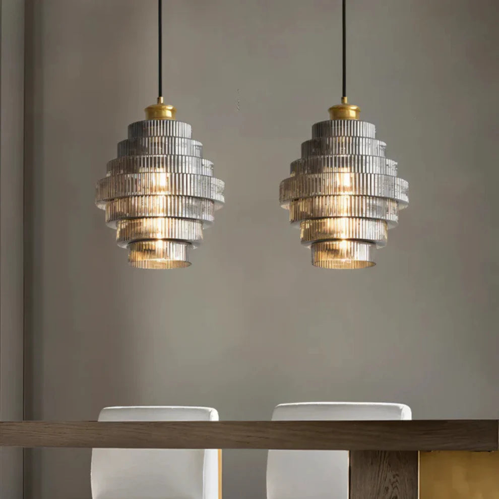 Lampa wisząca miedziana ze szkłem