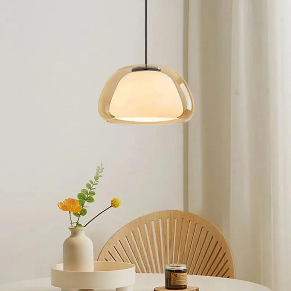 Lampa wisząca ze szkła i żelaza