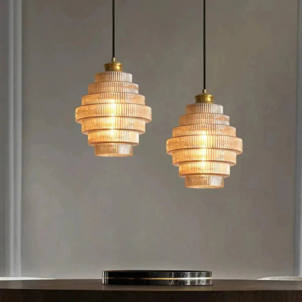 Lampa wisząca miedziana ze szkłem