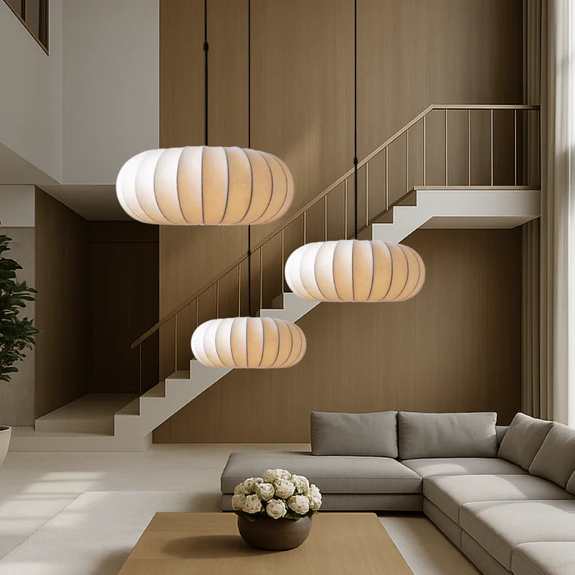 Lampa Wisząca z Metalu i Tkaniny