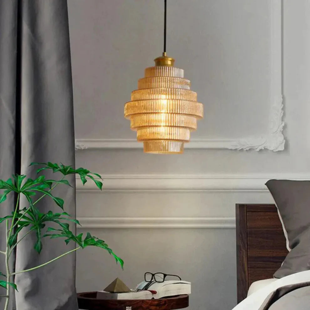 Lampa wisząca miedziana ze szkłem