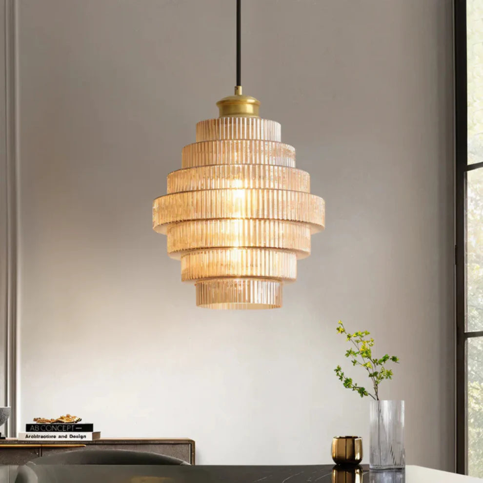 Lampa wisząca miedziana ze szkłem