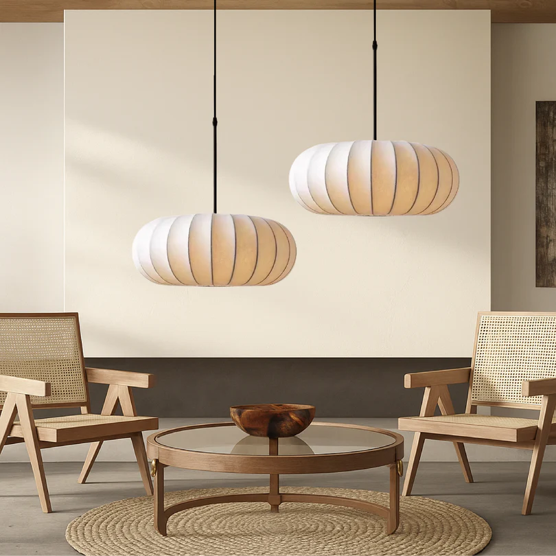 Lampa Wisząca z Metalu i Tkaniny