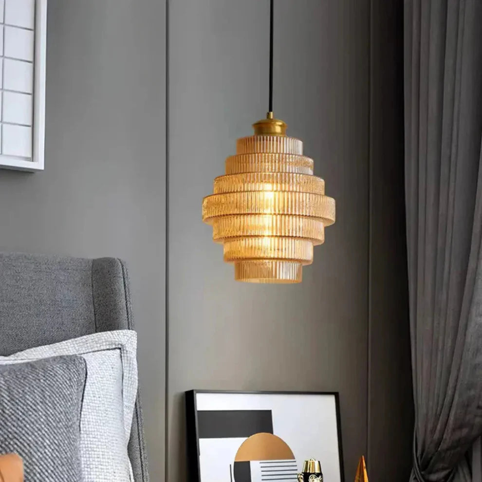 Lampa wisząca miedziana ze szkłem