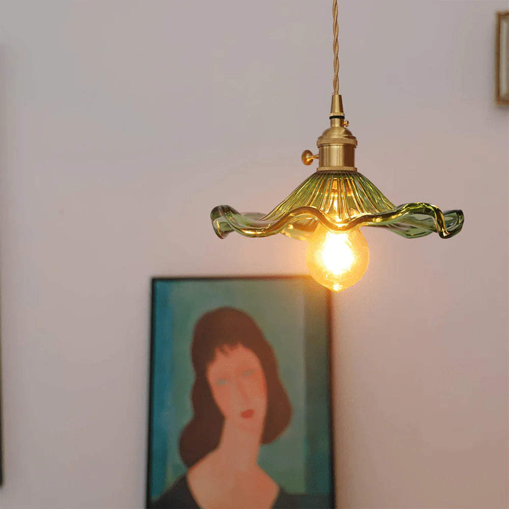 Szklana Lampa Wisząca z Kloszem w Kształcie Kwiatu