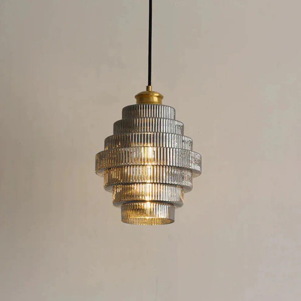 Lampa wisząca miedziana ze szkłem