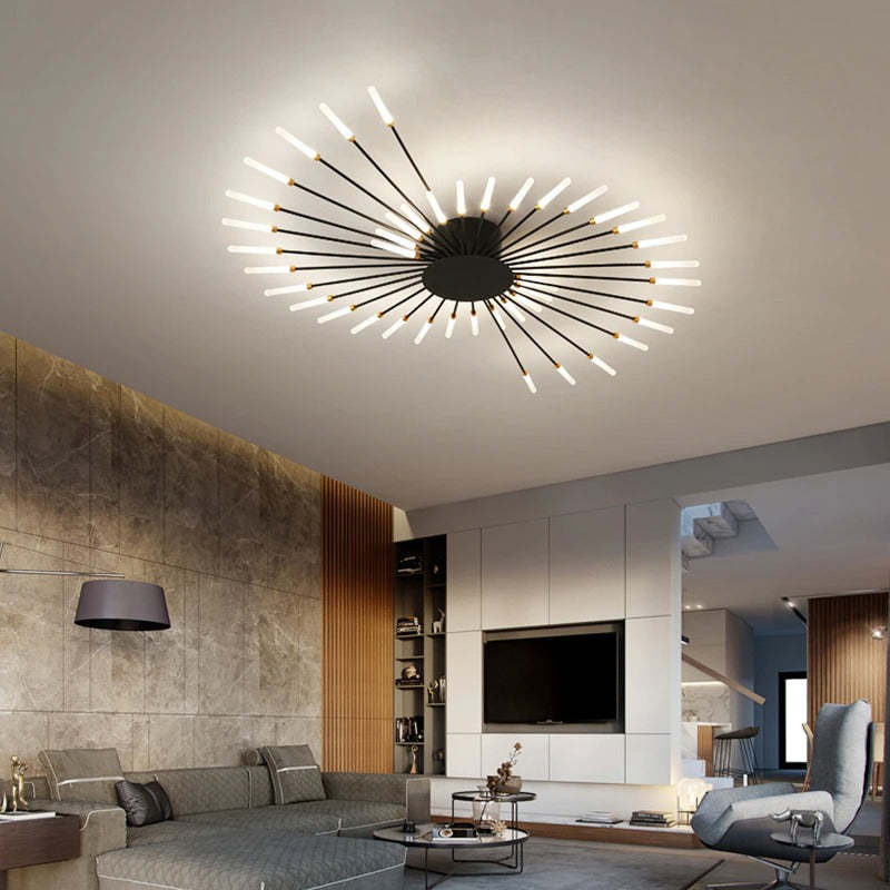 Duża lampa sufitowa o promiennym designie