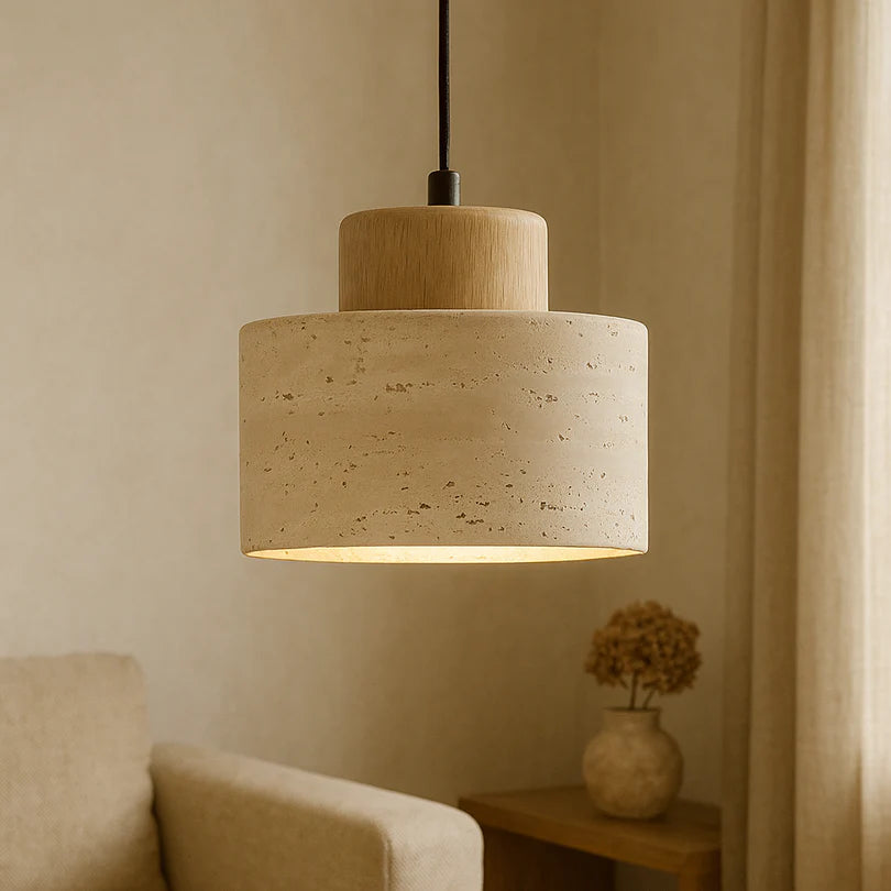 Lampa Wisząca z Kamienia i Drewna