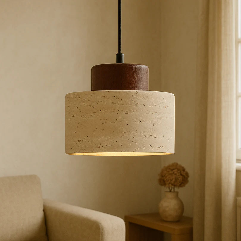 Lampa Wisząca z Kamienia i Drewna