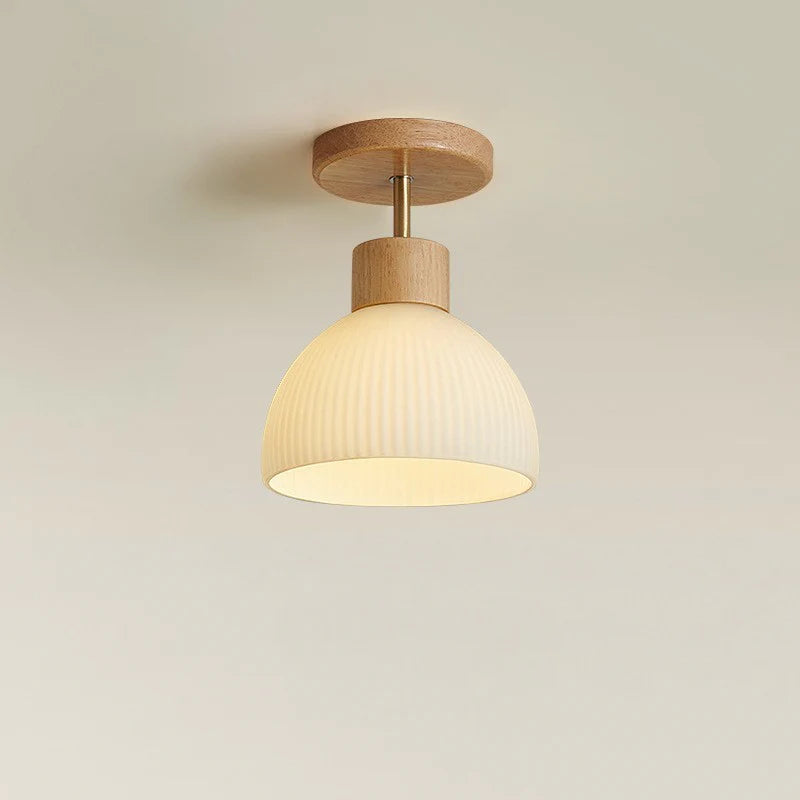Lampa sufitowa z drewna, żelaza i szkła