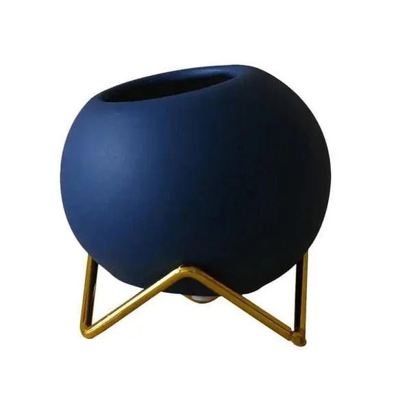 Ceramiczna doniczka ze stalowym stojakiem - Granatowy