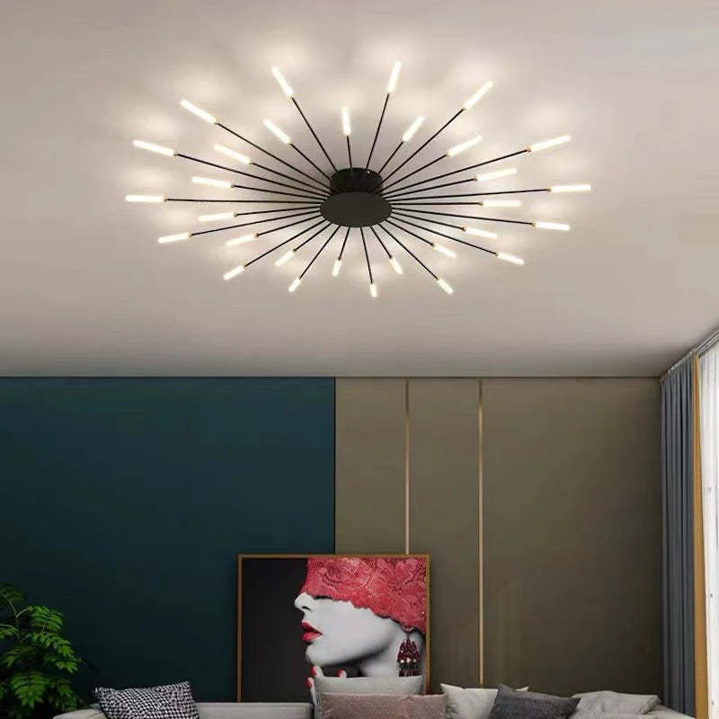 Duża lampa sufitowa o promiennym designie - Czarny