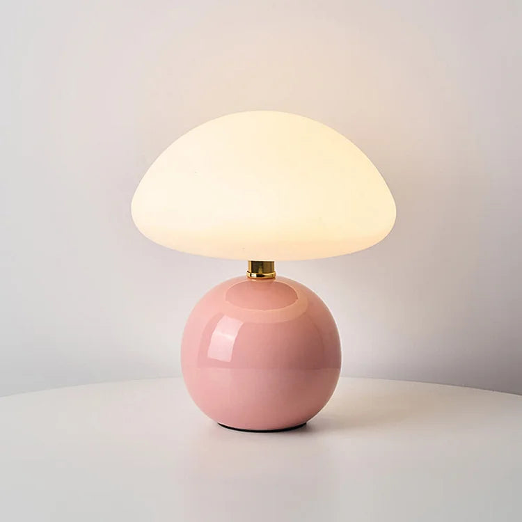 Lampa stołowa z ceramiczną podstawą i okrągłym kloszem