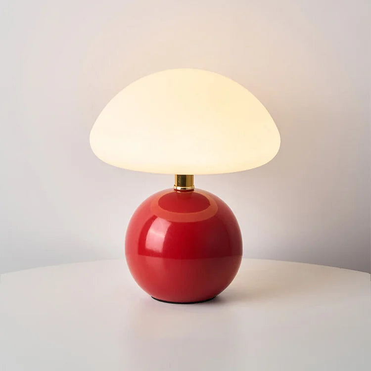 Lampa stołowa z ceramiczną podstawą i okrągłym kloszem