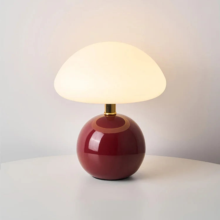 Lampa stołowa z ceramiczną podstawą i okrągłym kloszem