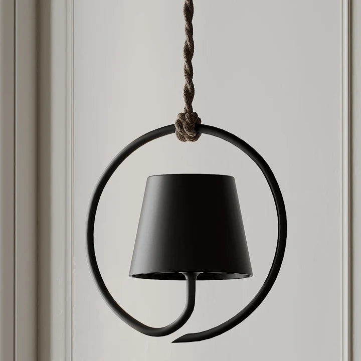 Okrągła Lampa Wisząca z Ramą w Kształcie Pierścienia