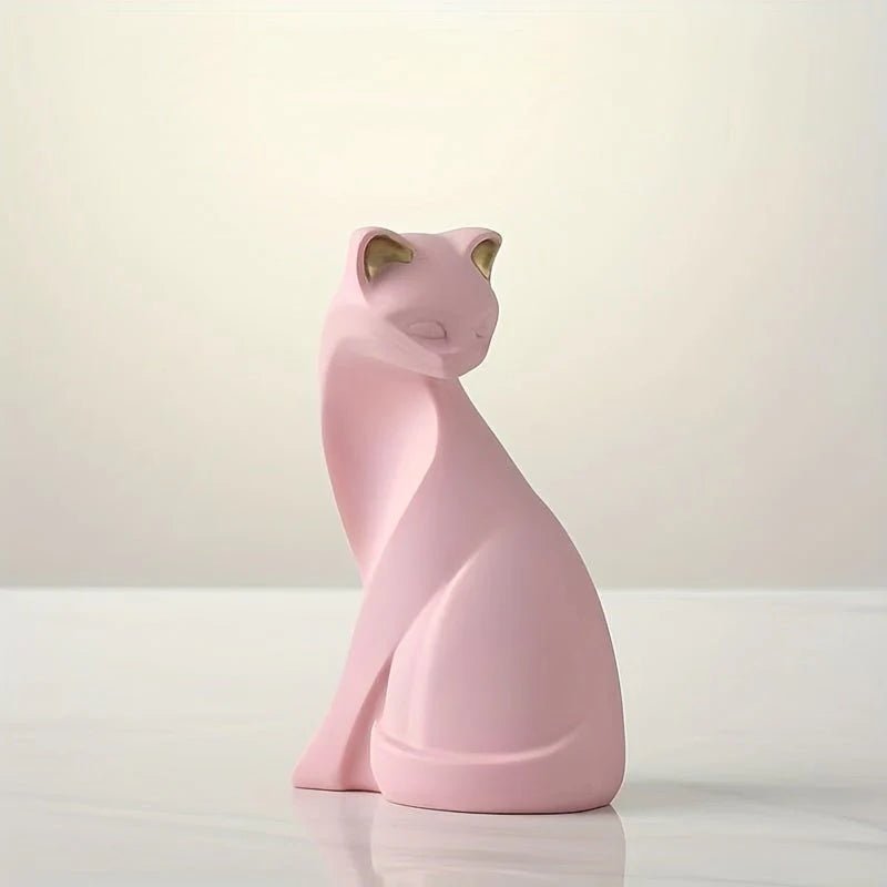 Figurka Kota w Stylu Minimalistycznym - Różowa Pozycja Siedząca