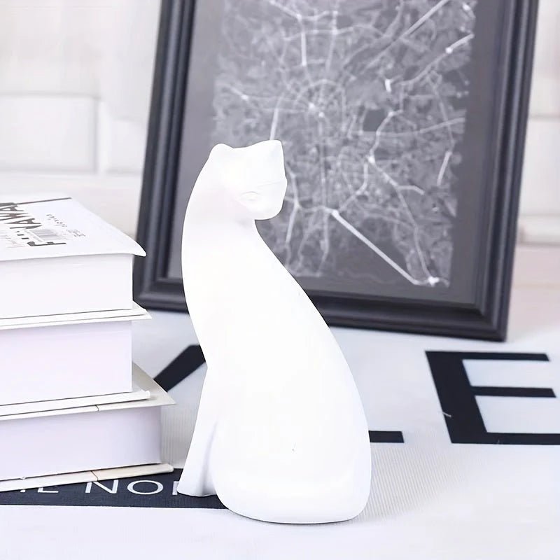Figurka Kota w Stylu Minimalistycznym - Biała Pozycja Siedząca