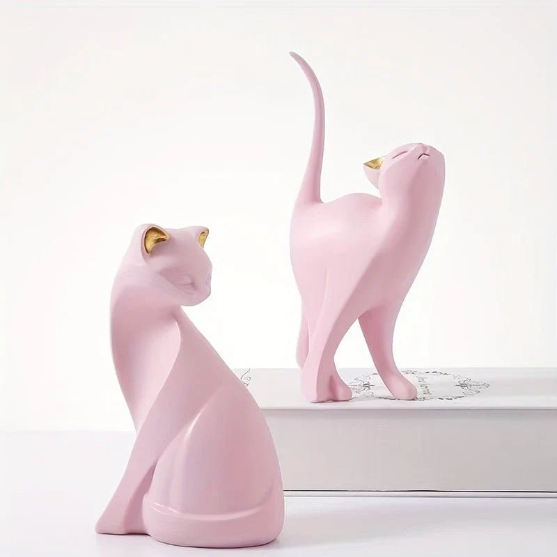 Figurka Kota w Stylu Minimalistycznym - Różowa Pozycja Siedząca