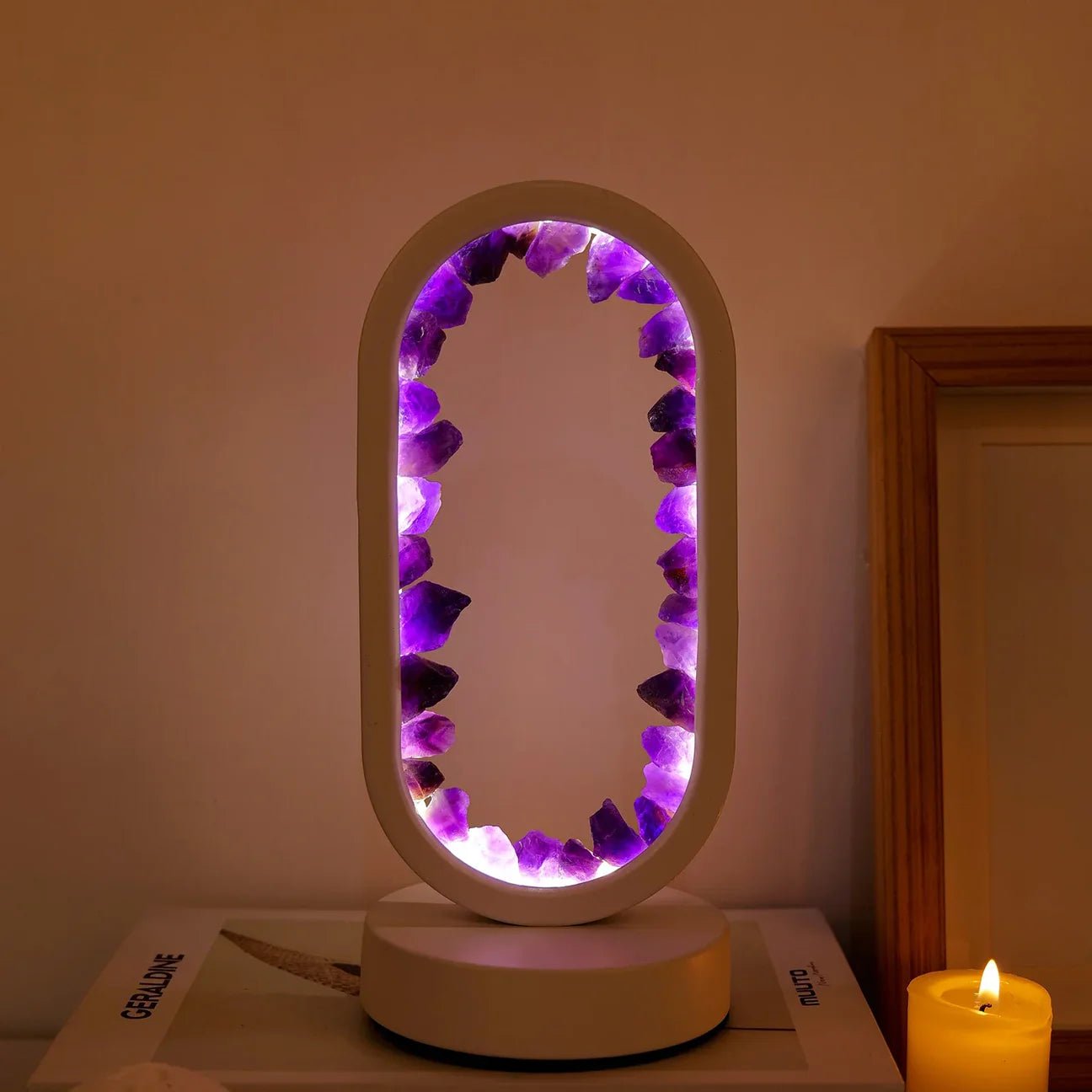 Lampa dekoracyjna z ametystem – akcent świetlny do wnętrz - Ametyst Surowy Czarny