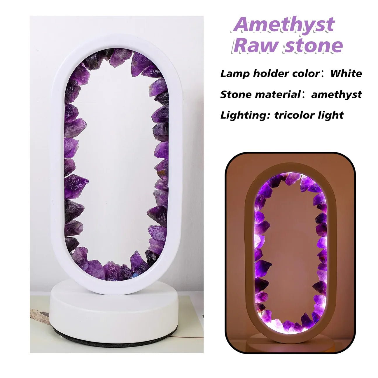 Lampa dekoracyjna z ametystem – akcent świetlny do wnętrz - Ametyst Surowy Biały