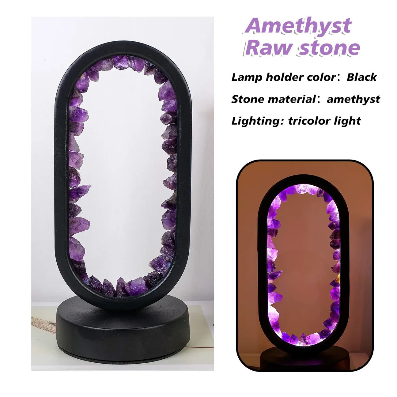 Lampa dekoracyjna z ametystem – akcent świetlny do wnętrz - Ametyst Surowy Czarny