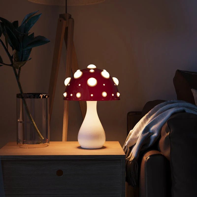 Lampa stołowa w stylu retro z abażurem w kropki - Mała: 20x15 cm