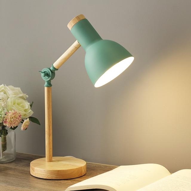 Lampa Stołowa w Stylu Skandynawskim – Drewno i Czerń - Miętowy