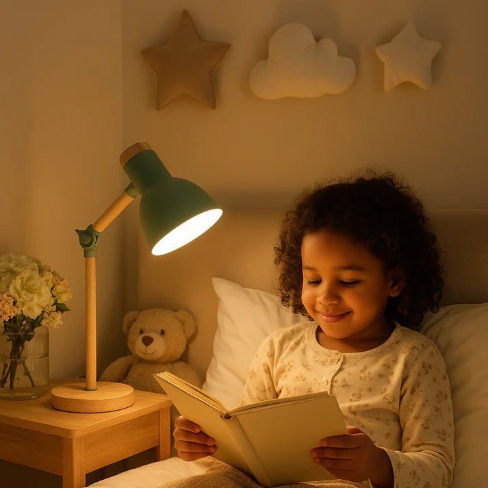Lampa Stołowa w Stylu Skandynawskim – Drewno i Czerń - Różowy