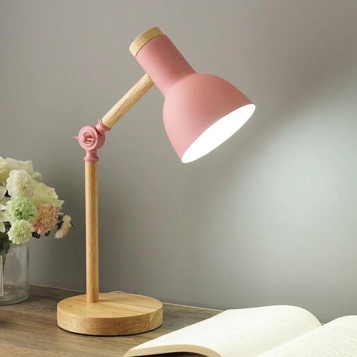Lampa Stołowa w Stylu Skandynawskim – Drewno i Czerń - Różowy
