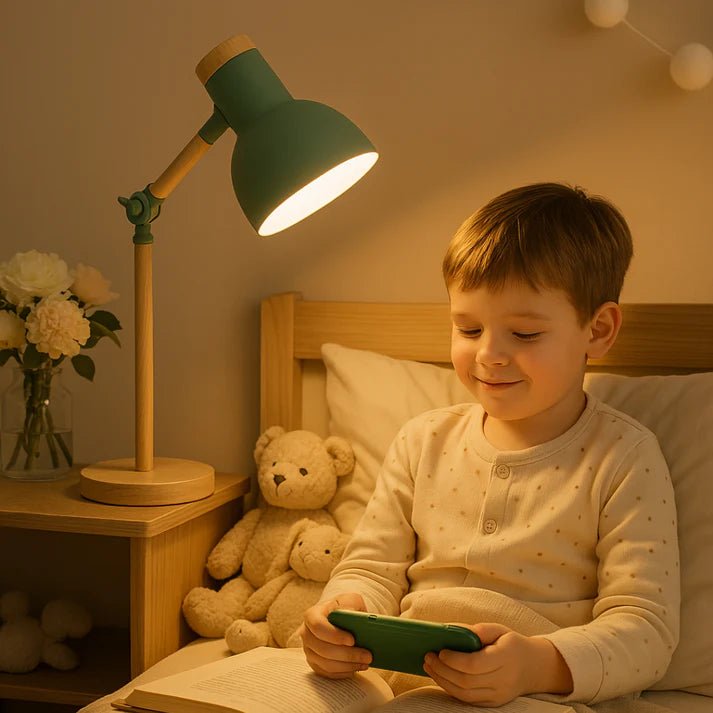 Lampa Stołowa w Stylu Skandynawskim – Drewno i Czerń - Różowy