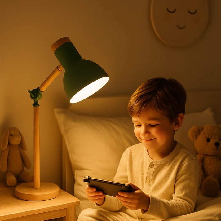 Lampa Stołowa w Stylu Skandynawskim – Drewno i Czerń - Różowy