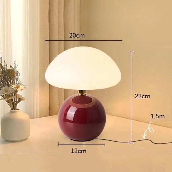 Lampa stołowa z ceramiczną podstawą i okrągłym kloszem - Bordowy