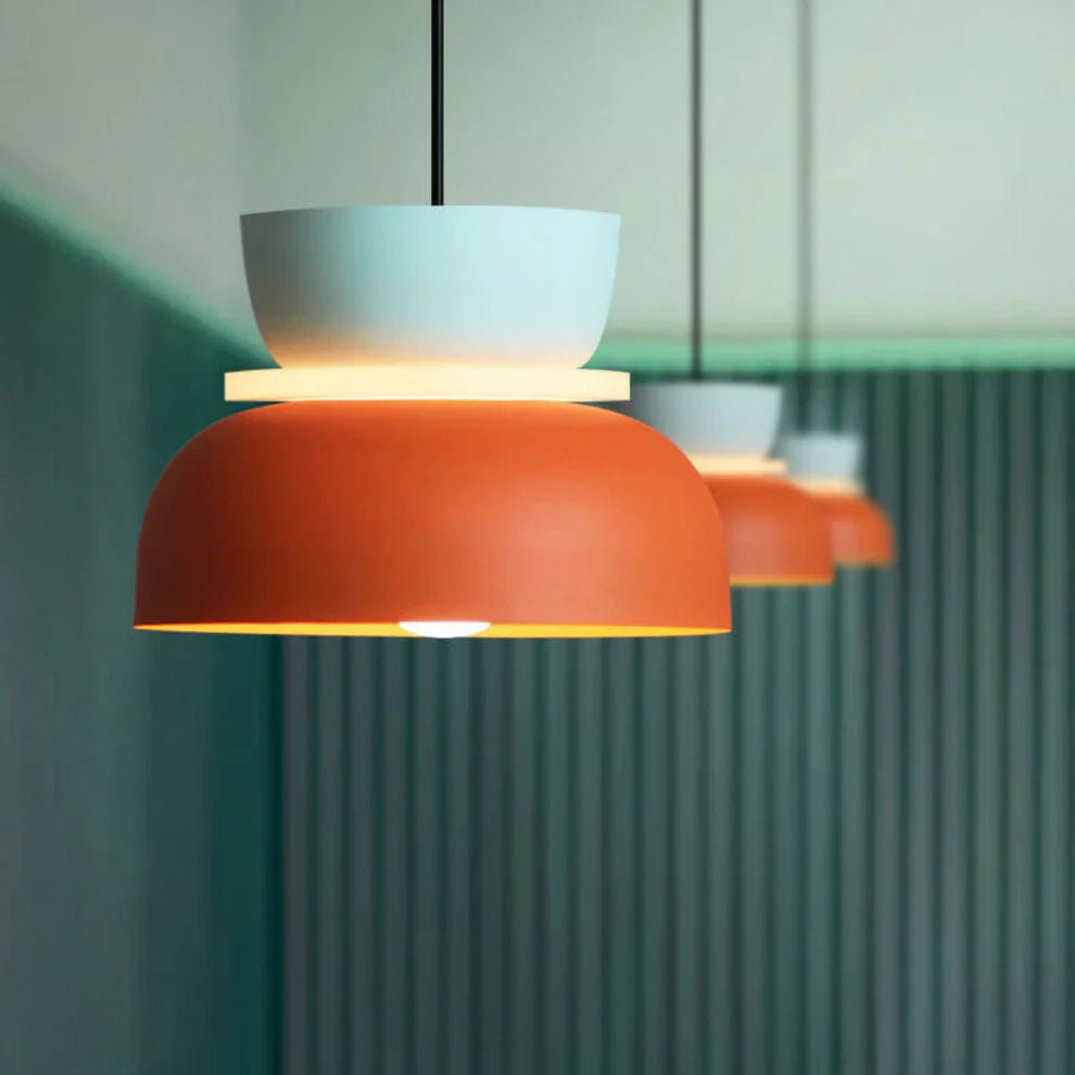 Lampa wisząca z aluminium o nowoczesnym, kontrastowym kształcie - Cyjan i pomarańczowy