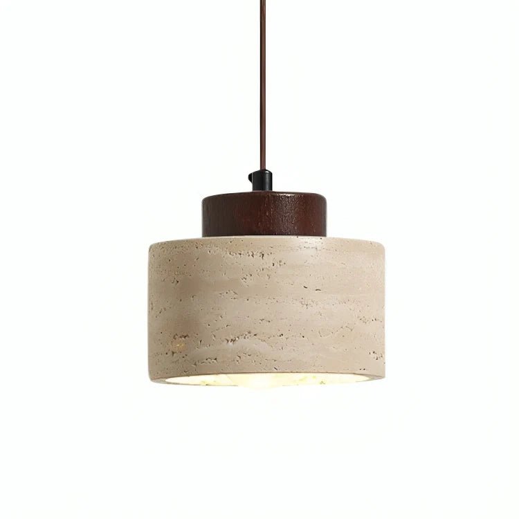 Lampa Wisząca z Kamienia i Drewna - Ciemne drewno