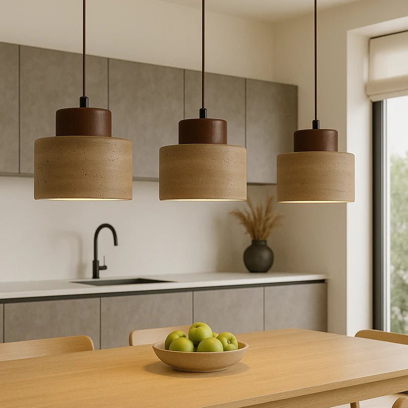 Lampa Wisząca z Kamienia i Drewna - Ciemne drewno