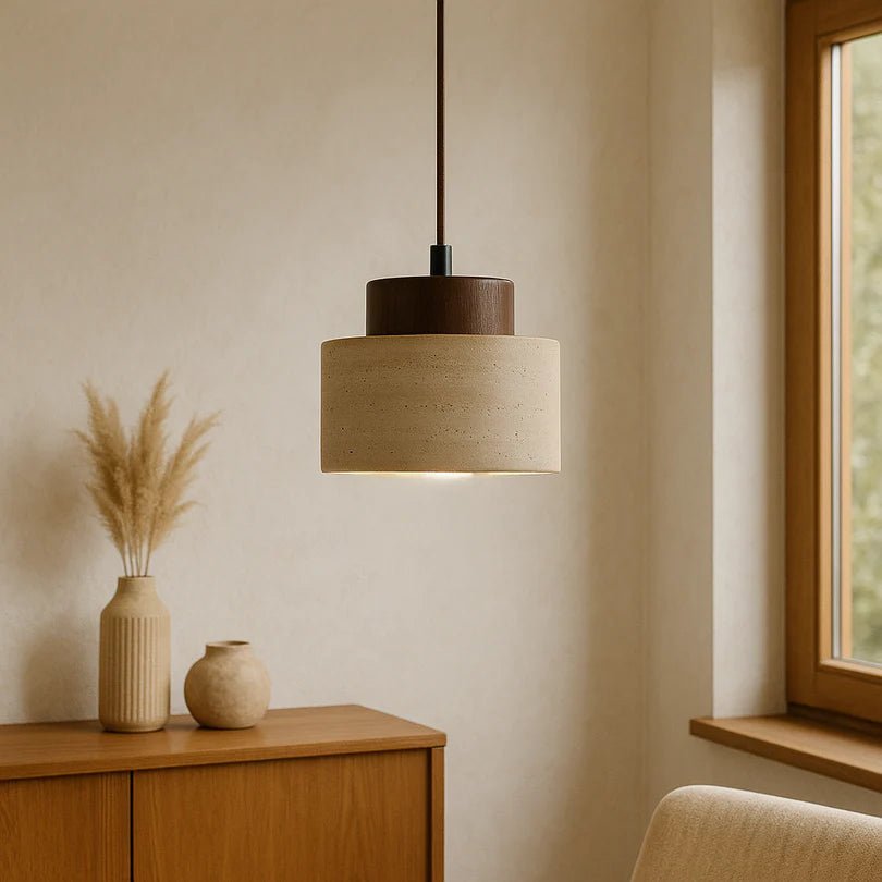 Lampa Wisząca z Kamienia i Drewna - Ciemne drewno