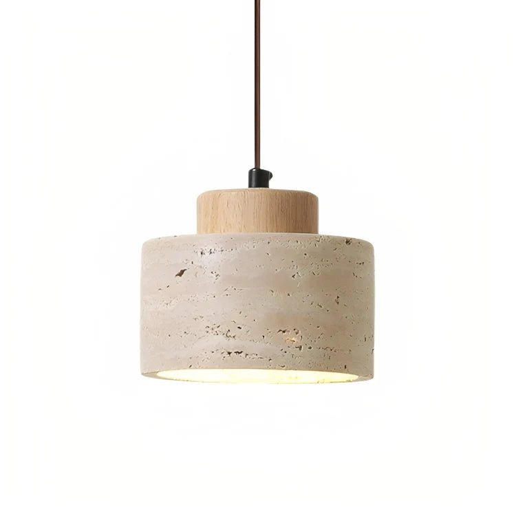 Lampa Wisząca z Kamienia i Drewna - Ciemne drewno