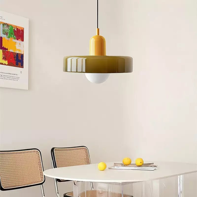 Lampa Wisząca ze Szkła i Metalu - Zielony wojskowy