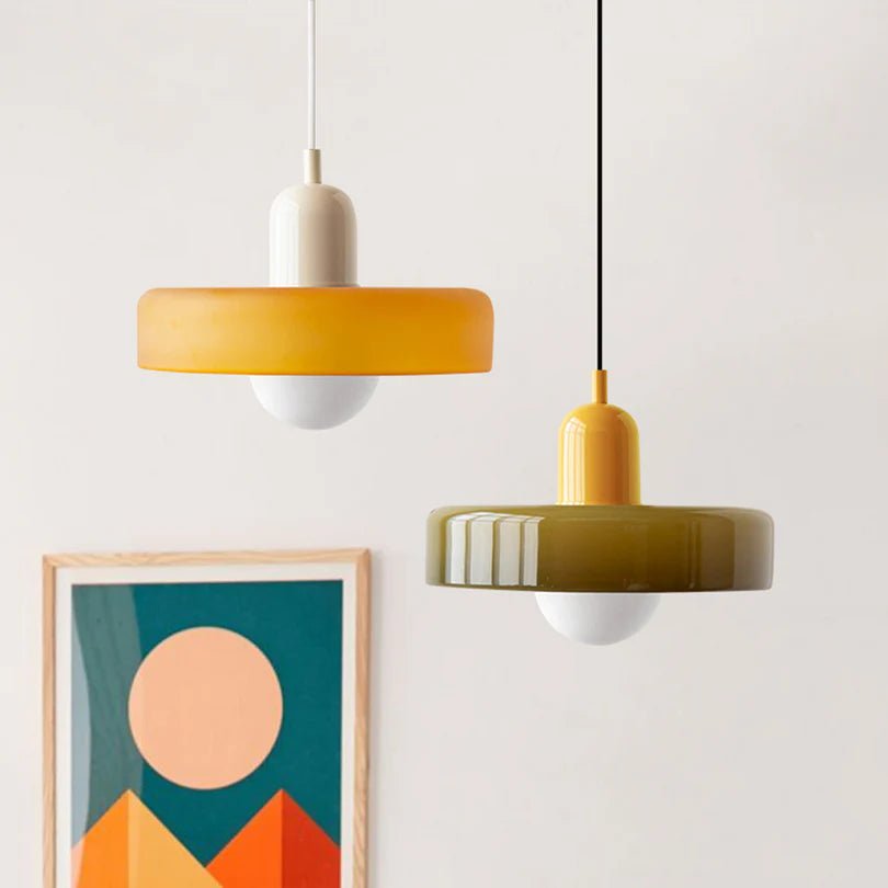 Lampa Wisząca ze Szkła i Metalu - Zielony wojskowy