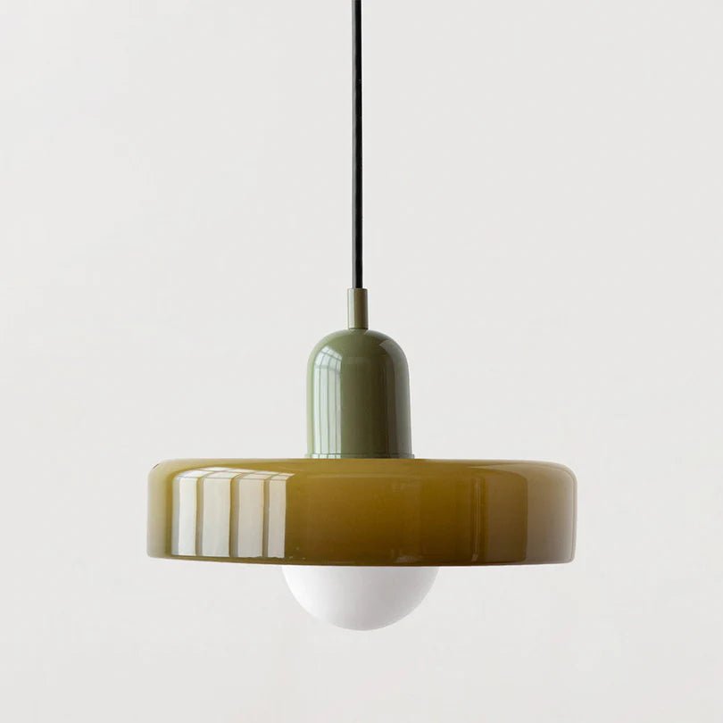 Lampa Wisząca ze Szkła i Metalu - Zielony wojskowy