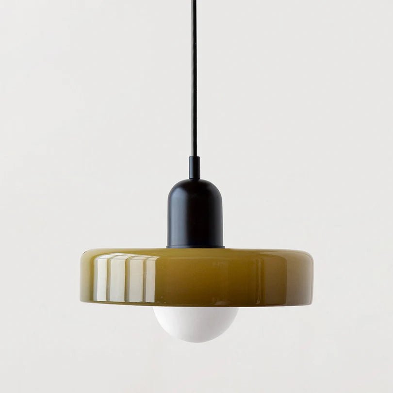 Lampa Wisząca ze Szkła i Metalu - Zielony wojskowy
