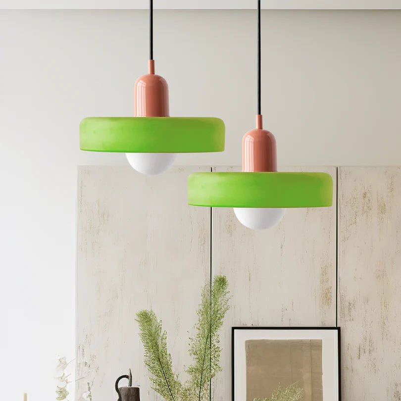Lampa Wisząca ze Szkła i Metalu - Zielony wojskowy