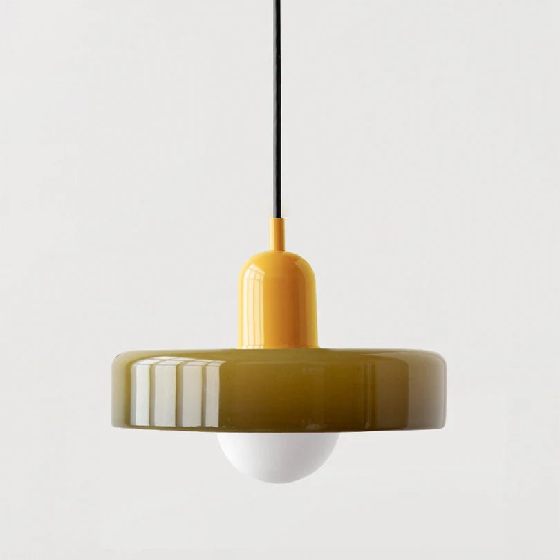 Lampa Wisząca ze Szkła i Metalu - Zielony wojskowy