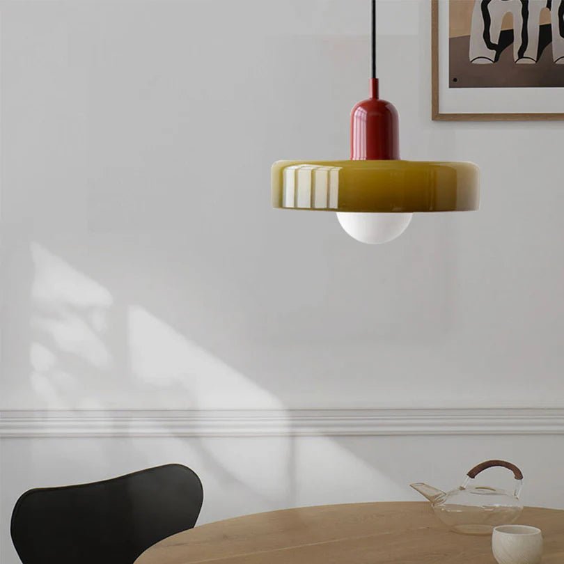 Lampa Wisząca ze Szkła i Metalu - Zielony wojskowy