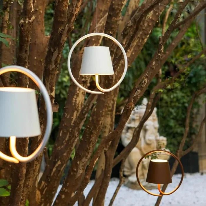 Okrągła Lampa Wisząca z Ramą w Kształcie Pierścienia - Biały