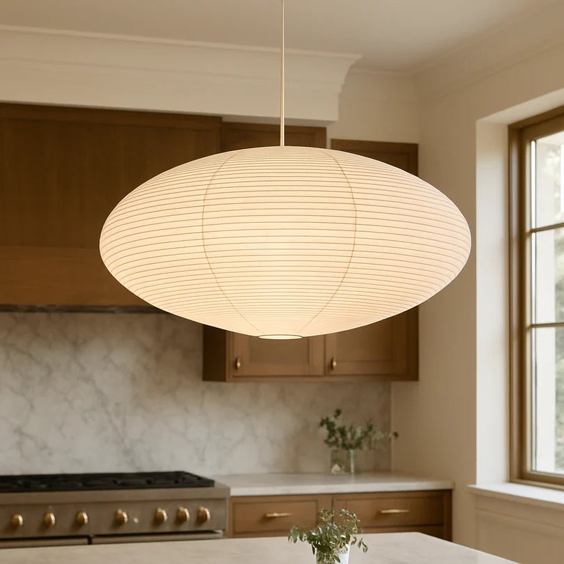 Okrągła Lampa Wisząca z Żelaza i Papieru Bawełnianego - ⌀ 60 cm