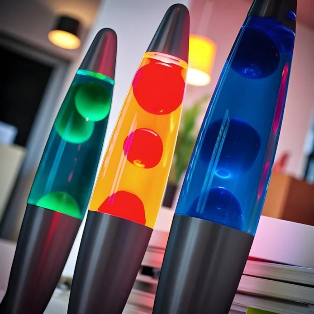 Przenośna lampa lawowa z cylindryczną konstrukcją i szklaną obudową - Czerwony